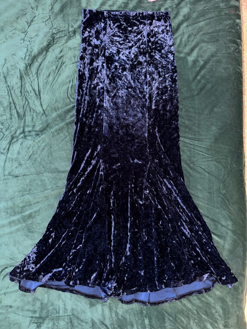 Navy Blue Crushed Velvet maxi mermaid silhouette skirt size XS whimsigoth boho